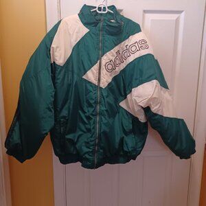 Adidas Vintage Puffer - Early 90's Green/White XL - FULL ZIP + Detachable Hood